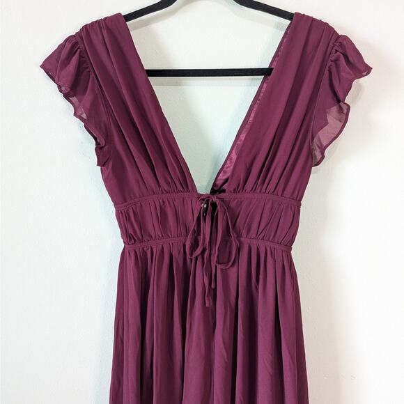 Lulu's Heavenly Hues Burgundy Plunge Neckline Sleeveless Maxi Dress XS - Picture 5 of 11